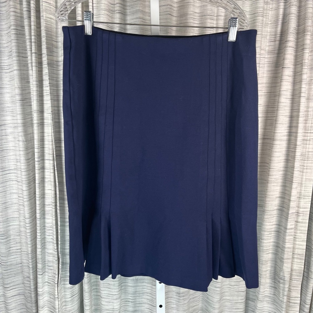 Coldwater Creek Navy Blue Ponte Knit Pleated Hem Skirt Size 14 L 4020249